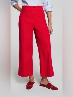 SPANX Red Wide-Leg Cropped High-Rise Pants